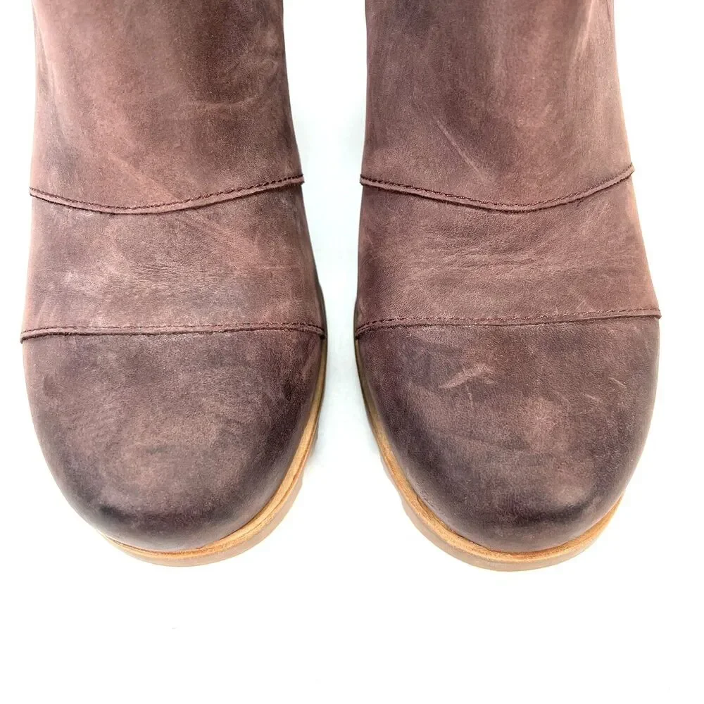 Sorel Lea Wedge Boots Burgundy Red Leather Ankle Booties Size 9 NL2704-628